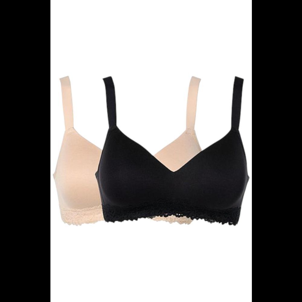 Comfort Code Women's 2pk Lined Lace Trim Wireless Bra Black/Frappe -